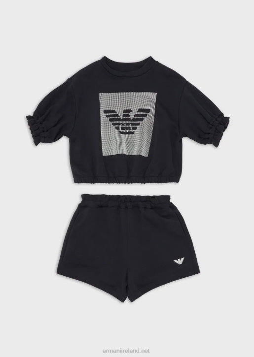 Girl 086V2565 Lightweight Jersey-Fleece Sweatshirt And Shorts Set Armani Navy Blue