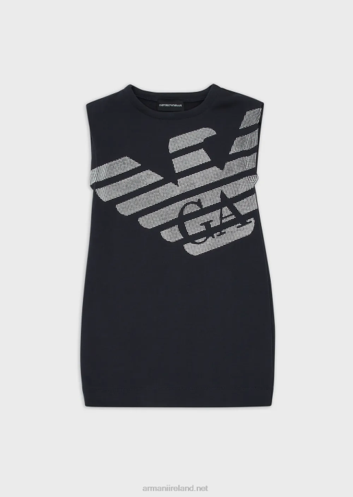 Girl 086V2566 Lightweight Jersey-Fleece Dress With Oversized Eagle Pattern Armani Blue Logo