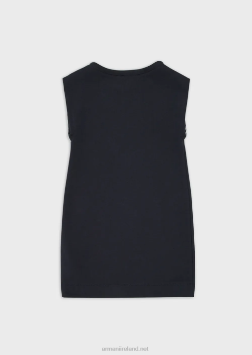 Girl 086V2566 Lightweight Jersey-Fleece Dress With Oversized Eagle Pattern Armani Blue Logo