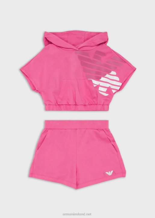 Girl 086V2567 Heavyweight Jersey T-Shirt And Shorts Set With Ea Crew Oversized Eagle Armani Fuchsia
