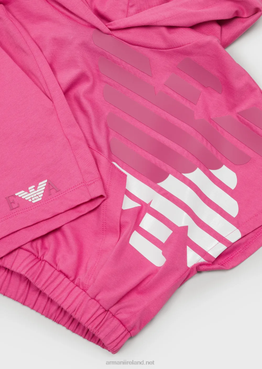 Girl 086V2567 Heavyweight Jersey T-Shirt And Shorts Set With Ea Crew Oversized Eagle Armani Fuchsia