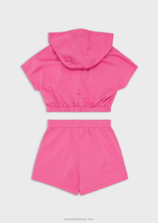 Girl 086V2567 Heavyweight Jersey T-Shirt And Shorts Set With Ea Crew Oversized Eagle Armani Fuchsia
