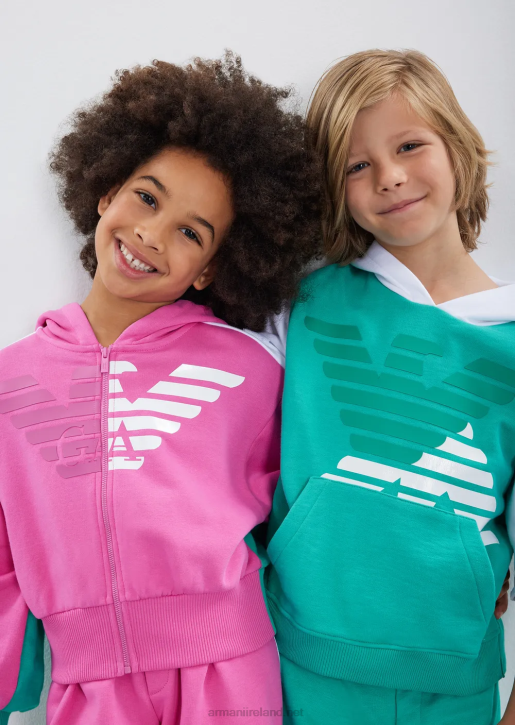 Girl 086V2568 Hooded Zip-Up Sweatshirt With Oversized Ea Crew Eagle Armani Green