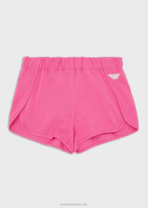 Girl 086V2569 Ea Crew Pique-Jersey Shorts With Eagle Patch Armani Pink