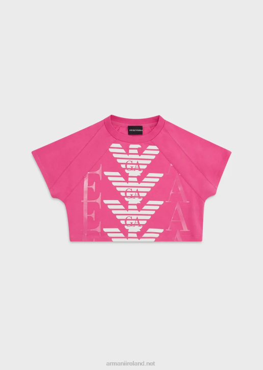 Girl 086V2577 Ea Crew Heavy Jersey Boxy-Fit T-Shirt With Eagle Print Armani Pink