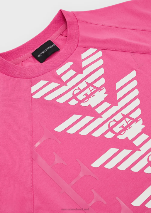 Girl 086V2577 Ea Crew Heavy Jersey Boxy-Fit T-Shirt With Eagle Print Armani Pink