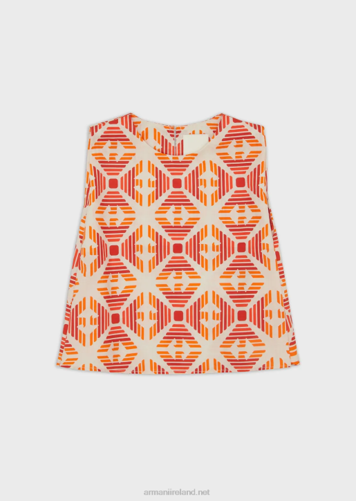 Girl 086V2578 Sustainable Collection Organic-Muslin Top With All-Over Print Armani Print