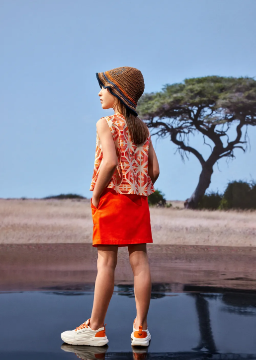Girl 086V2578 Sustainable Collection Organic-Muslin Top With All-Over Print Armani Print