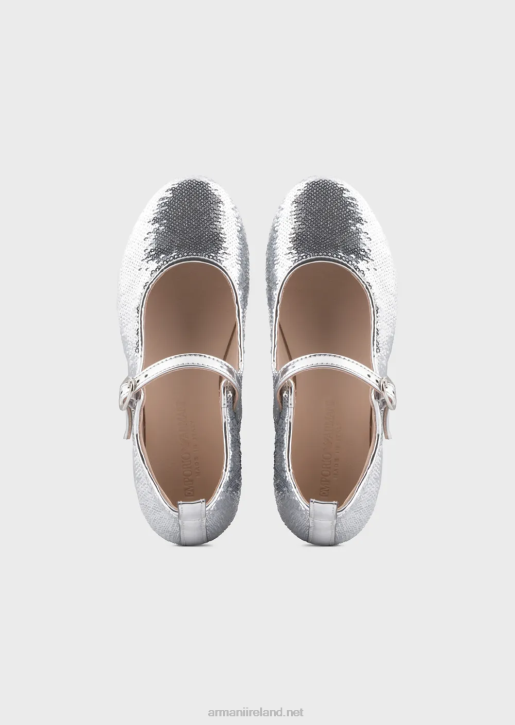 Girl 086V2581 Mary Janes With All-Over Sequins Armani Silver