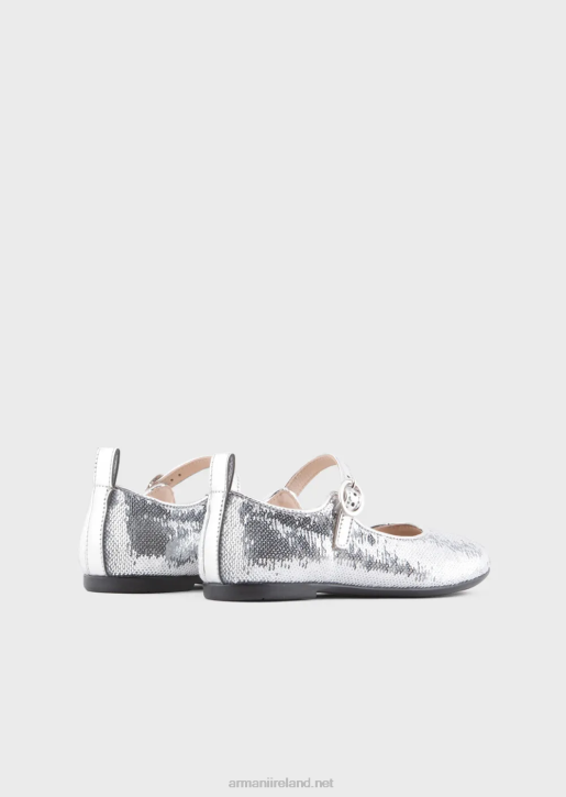 Girl 086V2581 Mary Janes With All-Over Sequins Armani Silver