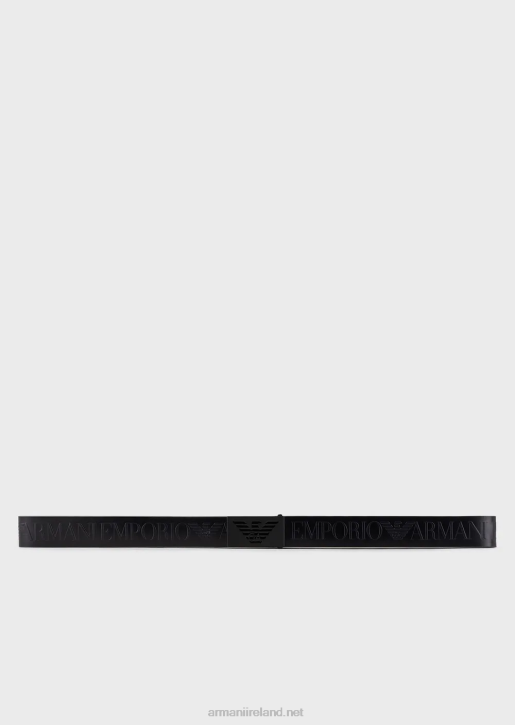 Men 086V1997 Leather Belt With Embossed Oversized Lettering Armani Navy Blue