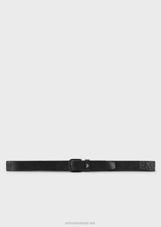 Men 086V2006 Vintage-Effect Leather Belt With Embossed Oversized Lettering Armani Navy Blue