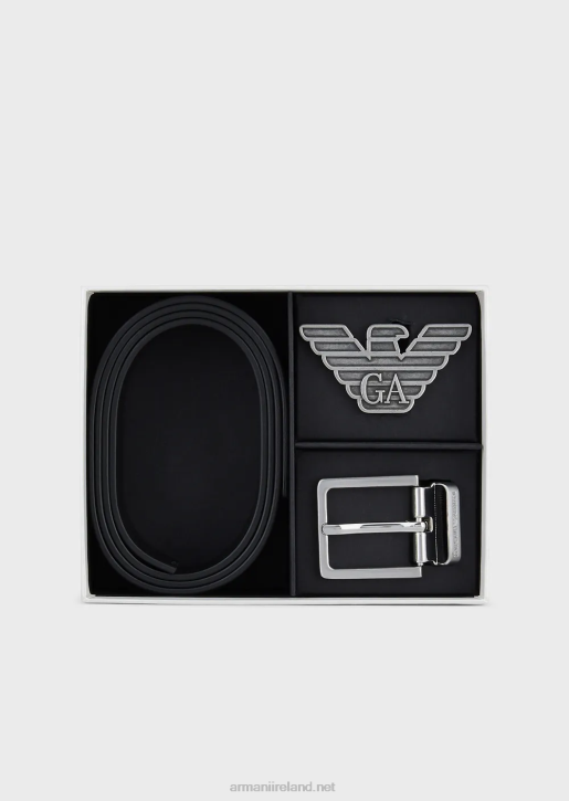 Men 086V2007 Gift Box With Reversible Belt In Saffiano Leather And Interchangeable Buckle Armani Black