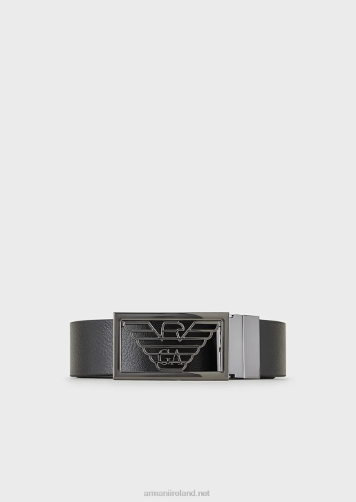Men 086V2009 Reversible Leather Belt With One Side In Palmellato Leather Armani Black