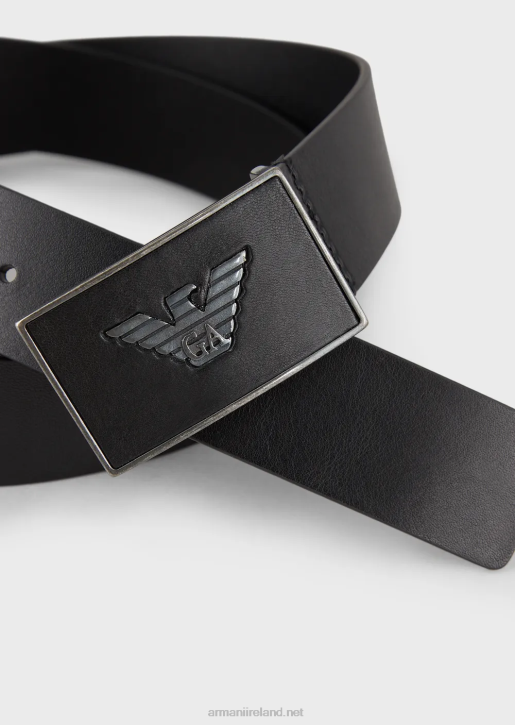 Men 086V2010 Leather Belt With Eagle Plate Armani Black