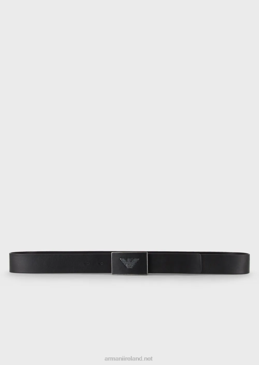 Men 086V2010 Leather Belt With Eagle Plate Armani Black