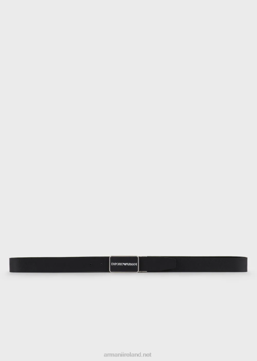 Men 086V2011 Saffiano Leather Reversible Belt With Plate Buckle Armani Black