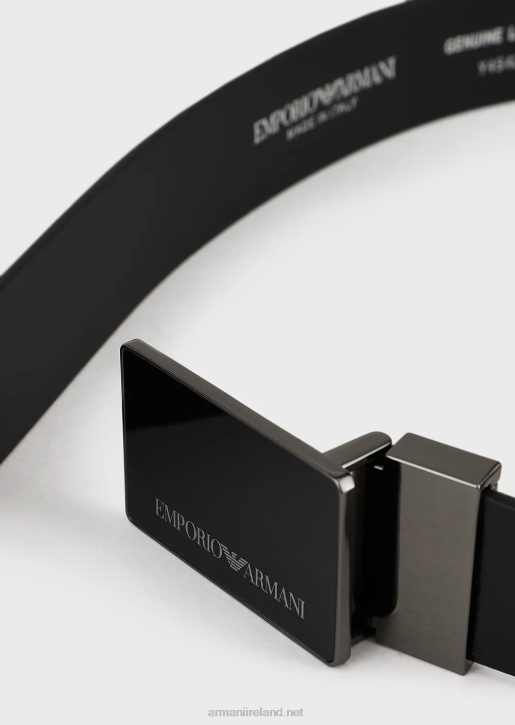 Men 086V2012 Pebbled Leather Belt With Plate Armani Black