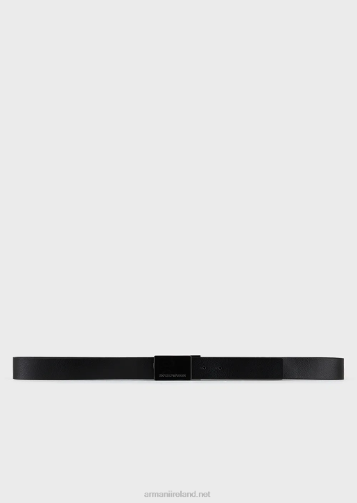 Men 086V2012 Pebbled Leather Belt With Plate Armani Black