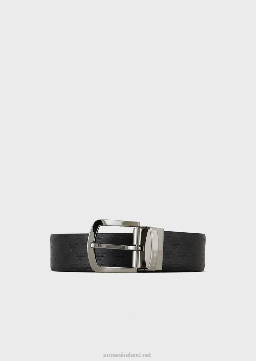 Men 086V2013 Smooth Leather Belt With All-Over Print Armani Black