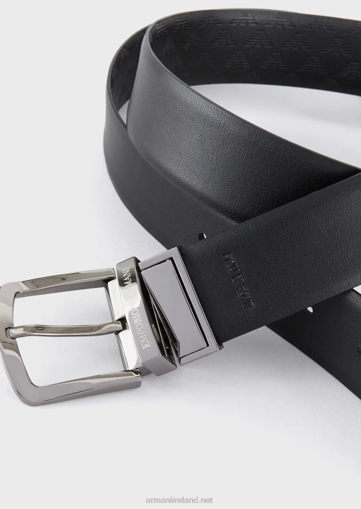 Men 086V2013 Smooth Leather Belt With All-Over Print Armani Black