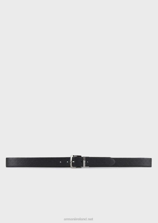 Men 086V2013 Smooth Leather Belt With All-Over Print Armani Black