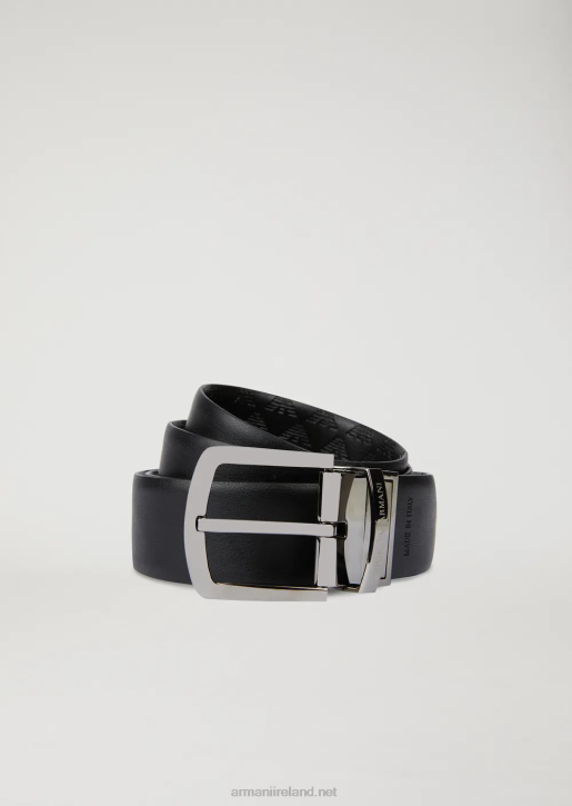 Men 086V2013 Smooth Leather Belt With All-Over Print Armani Black