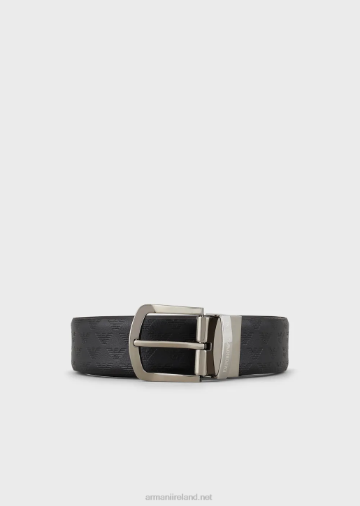 Men 086V2014 Smooth Leather Belt With All-Over Print Armani Brown