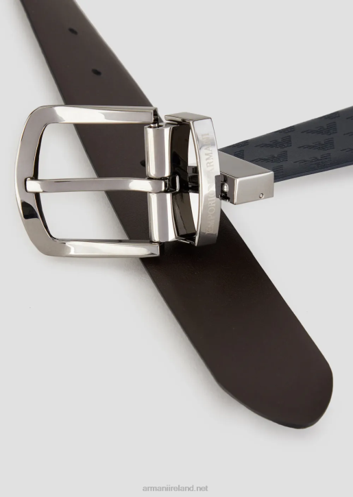 Men 086V2014 Smooth Leather Belt With All-Over Print Armani Brown
