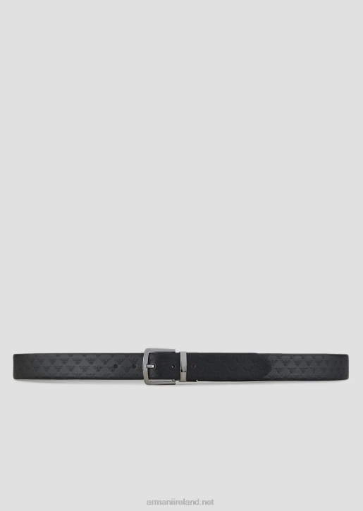 Men 086V2014 Smooth Leather Belt With All-Over Print Armani Brown