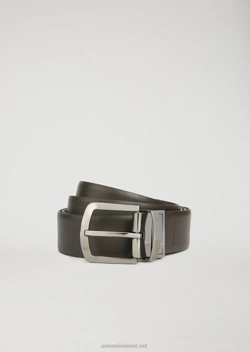 Men 086V2014 Smooth Leather Belt With All-Over Print Armani Brown