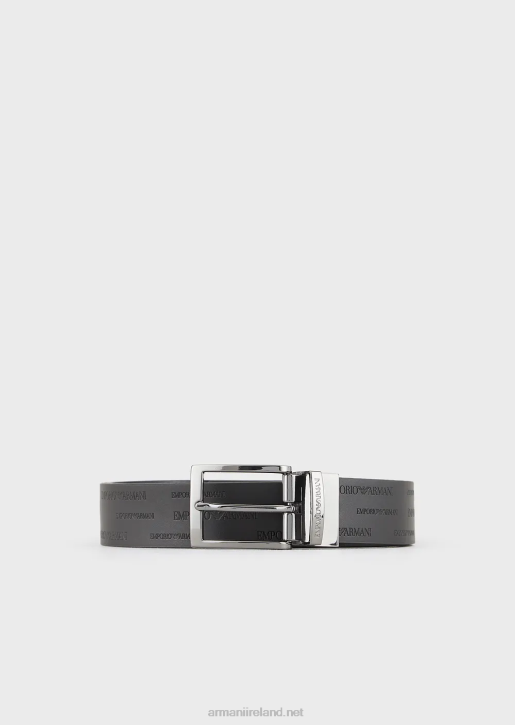Men 086V2015 Reversible Leather Belt With Embossed Logo Lettering Armani Black