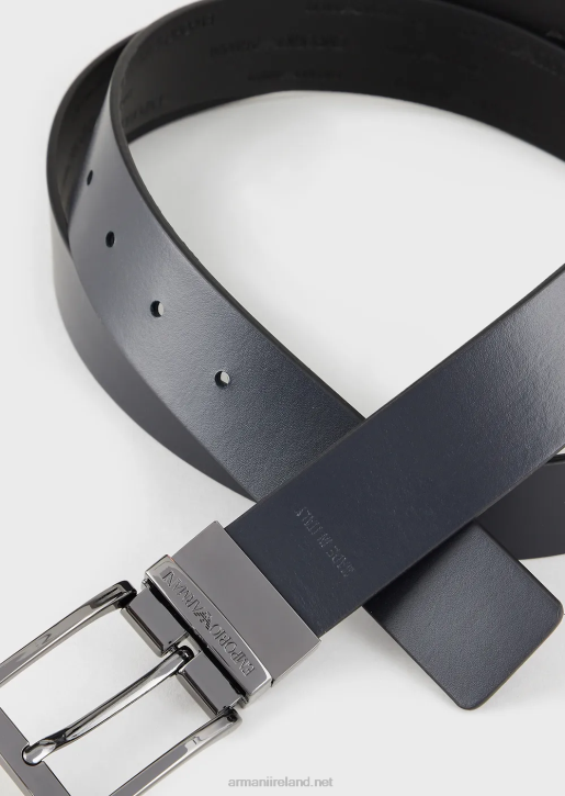 Men 086V2015 Reversible Leather Belt With Embossed Logo Lettering Armani Black
