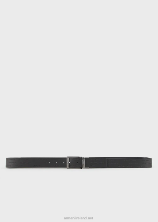 Men 086V2015 Reversible Leather Belt With Embossed Logo Lettering Armani Black