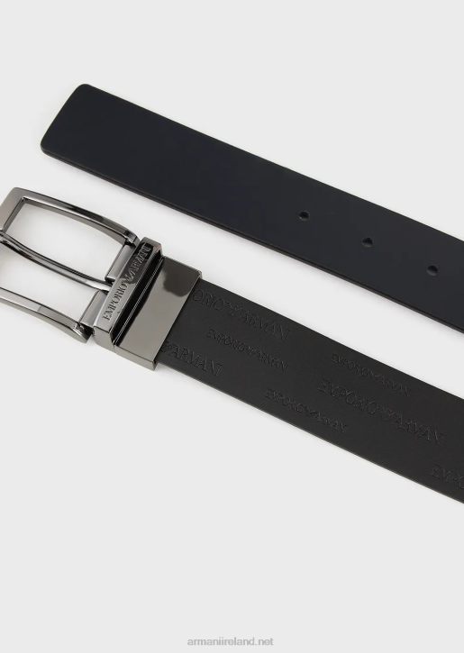 Men 086V2015 Reversible Leather Belt With Embossed Logo Lettering Armani Black
