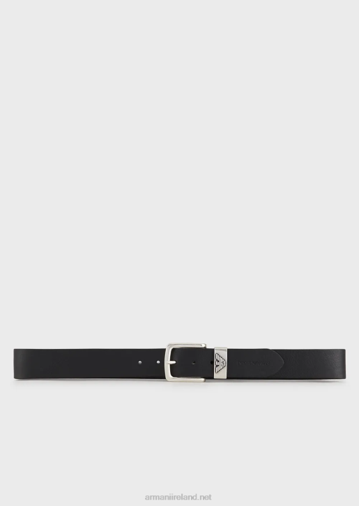 Men 086V2016 Leather Belt With Logo Buckle Armani Black