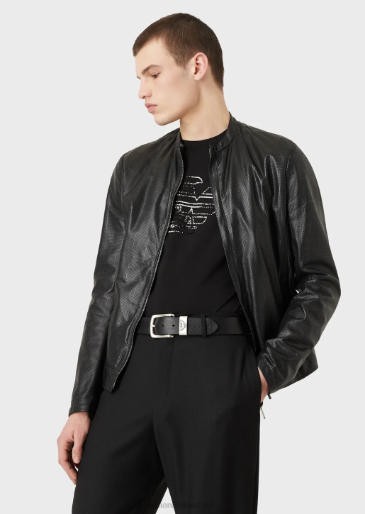 Men 086V2016 Leather Belt With Logo Buckle Armani Black