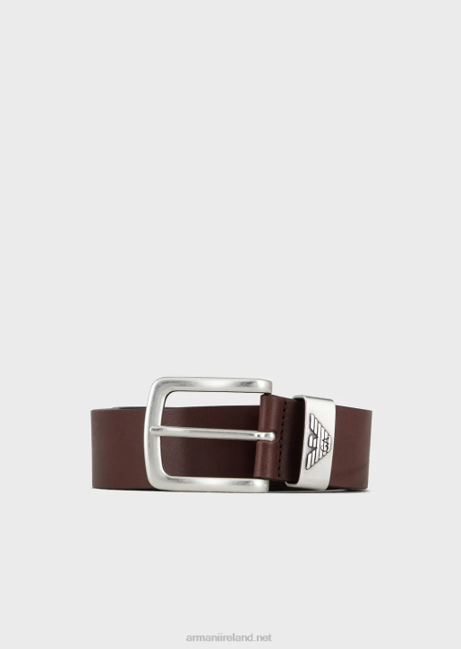 Men 086V2017 Leather Belt With Logo Buckle Armani Dark Brown