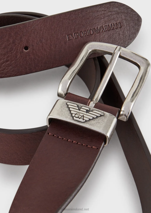Men 086V2017 Leather Belt With Logo Buckle Armani Dark Brown