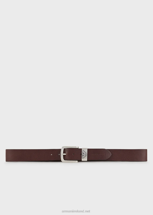 Men 086V2017 Leather Belt With Logo Buckle Armani Dark Brown