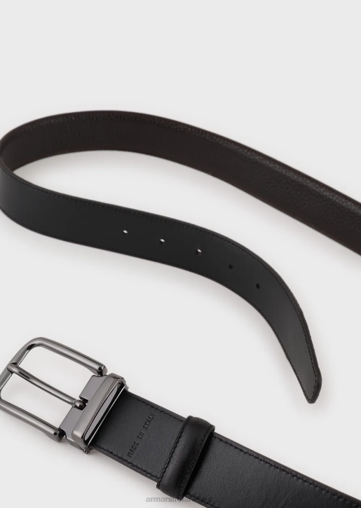 Men 086V2021 Reversible Belt In Pebbled Leather Armani Brown