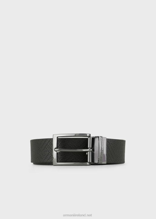 Men 086V2025 Reversible Leather Belt In Weave Print Armani Brown