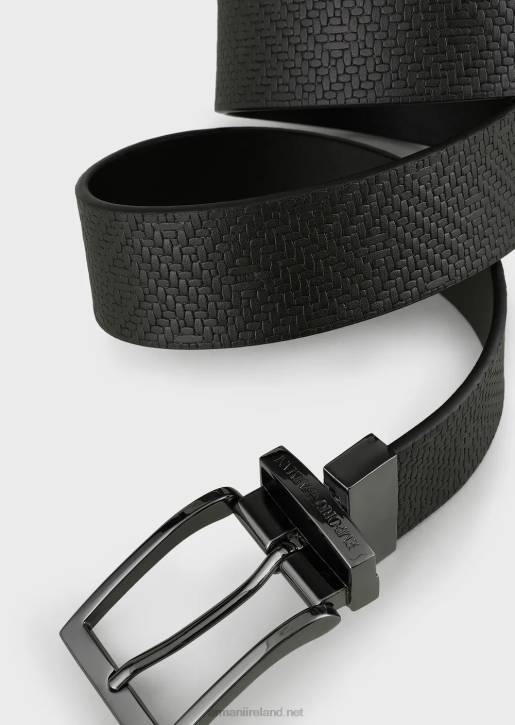 Men 086V2025 Reversible Leather Belt In Weave Print Armani Brown