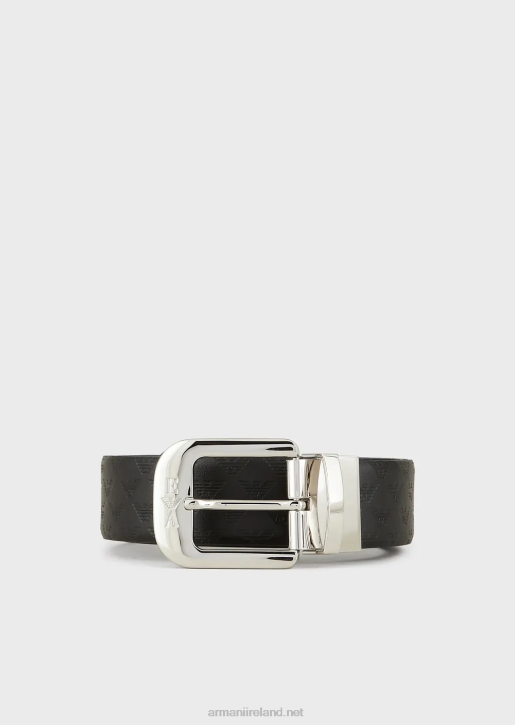 Men 086V2027 Reversible Leather Belt With Monogram Print Armani Black Logo