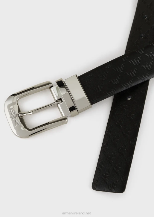 Men 086V2027 Reversible Leather Belt With Monogram Print Armani Black Logo