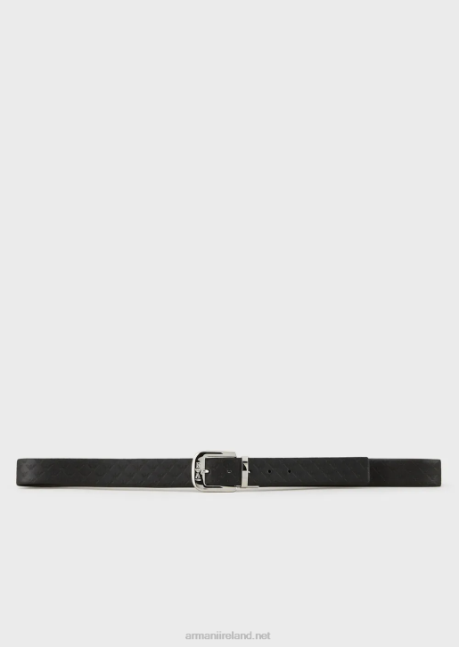 Men 086V2027 Reversible Leather Belt With Monogram Print Armani Black Logo