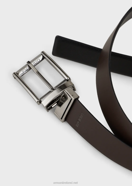 Men 086V2029 Reversible Belt In Printed Boarded Leather And Smooth Leather Armani Brown