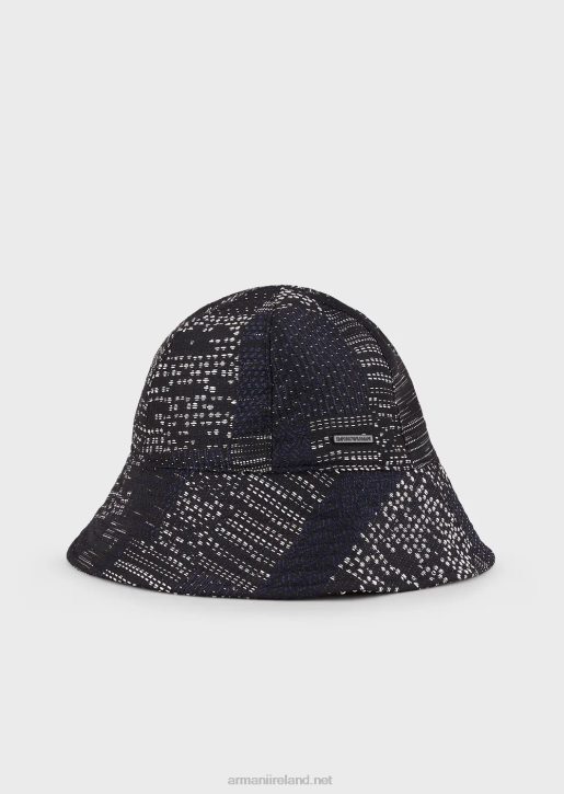 Men 086V2032 Patchwork-Effect Vanise Jacquard Cloche Hat Armani Navy Blue