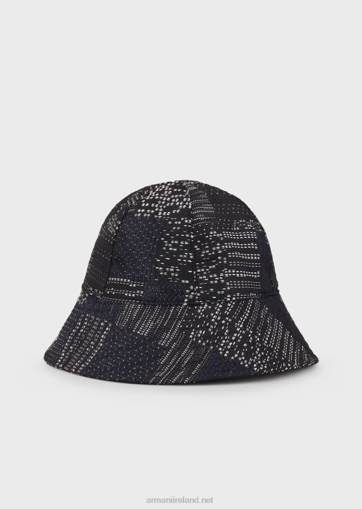 Men 086V2032 Patchwork-Effect Vanise Jacquard Cloche Hat Armani Navy Blue