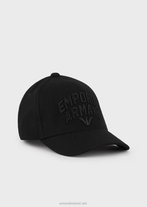 Men 086V2033 Baseball Cap With Embossed Embroidered Lettering Armani Black